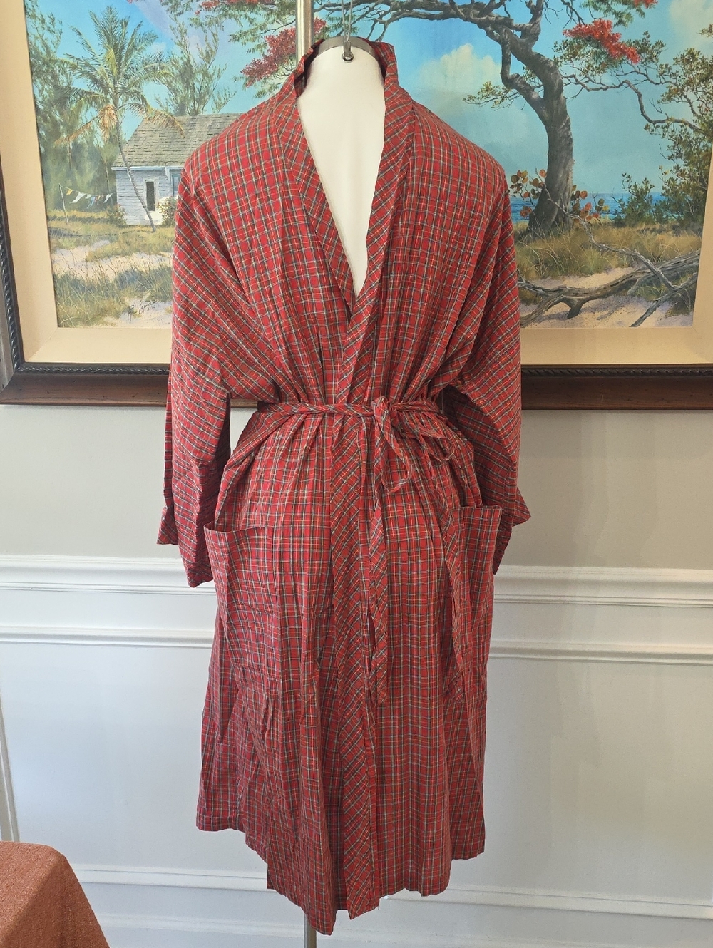 L.L. Bean Red Plaid Cotton Bathrobe.